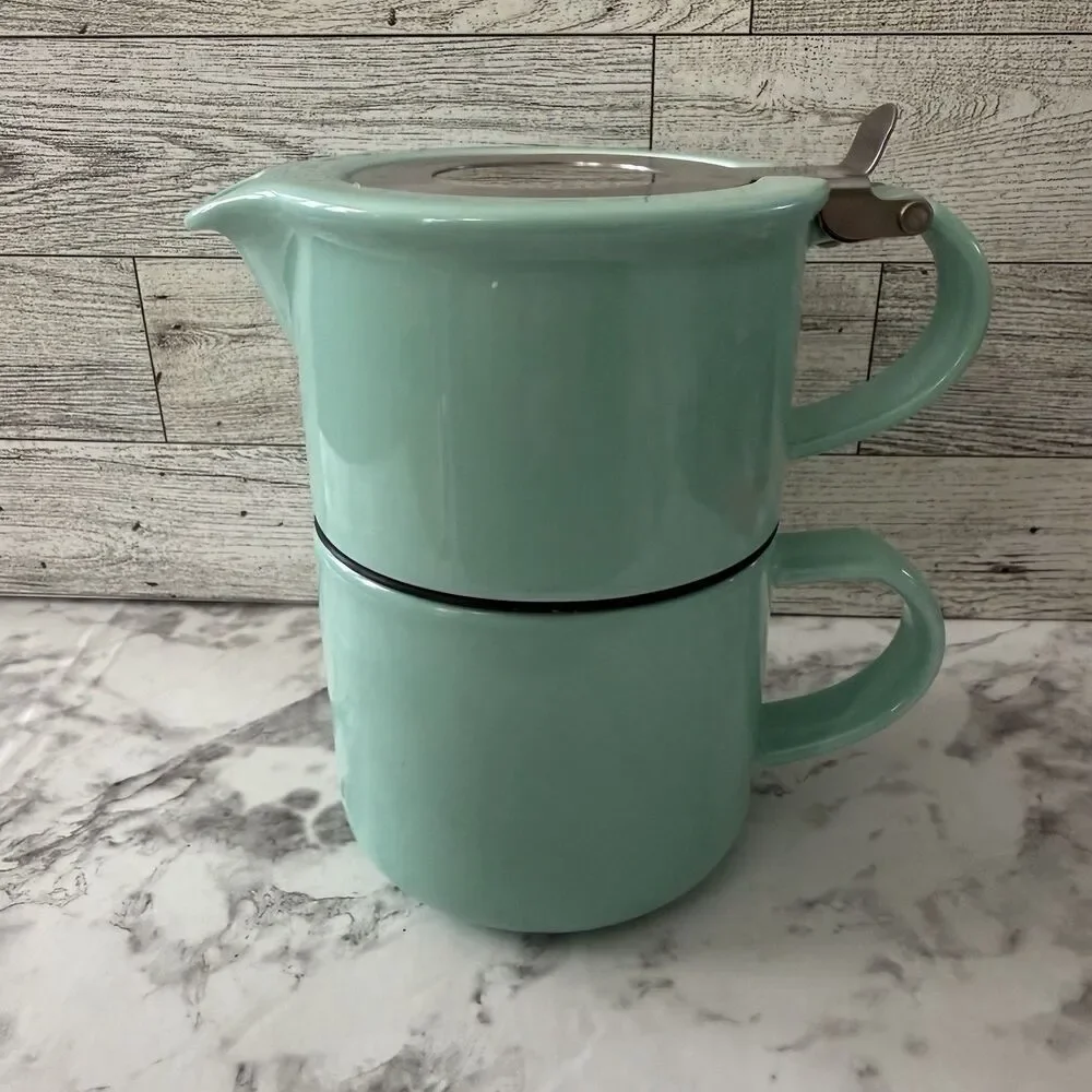 Cafe Tea For One FOR LIFE Tea Stackable Pot Cup Mug Stainless Steel Teavana